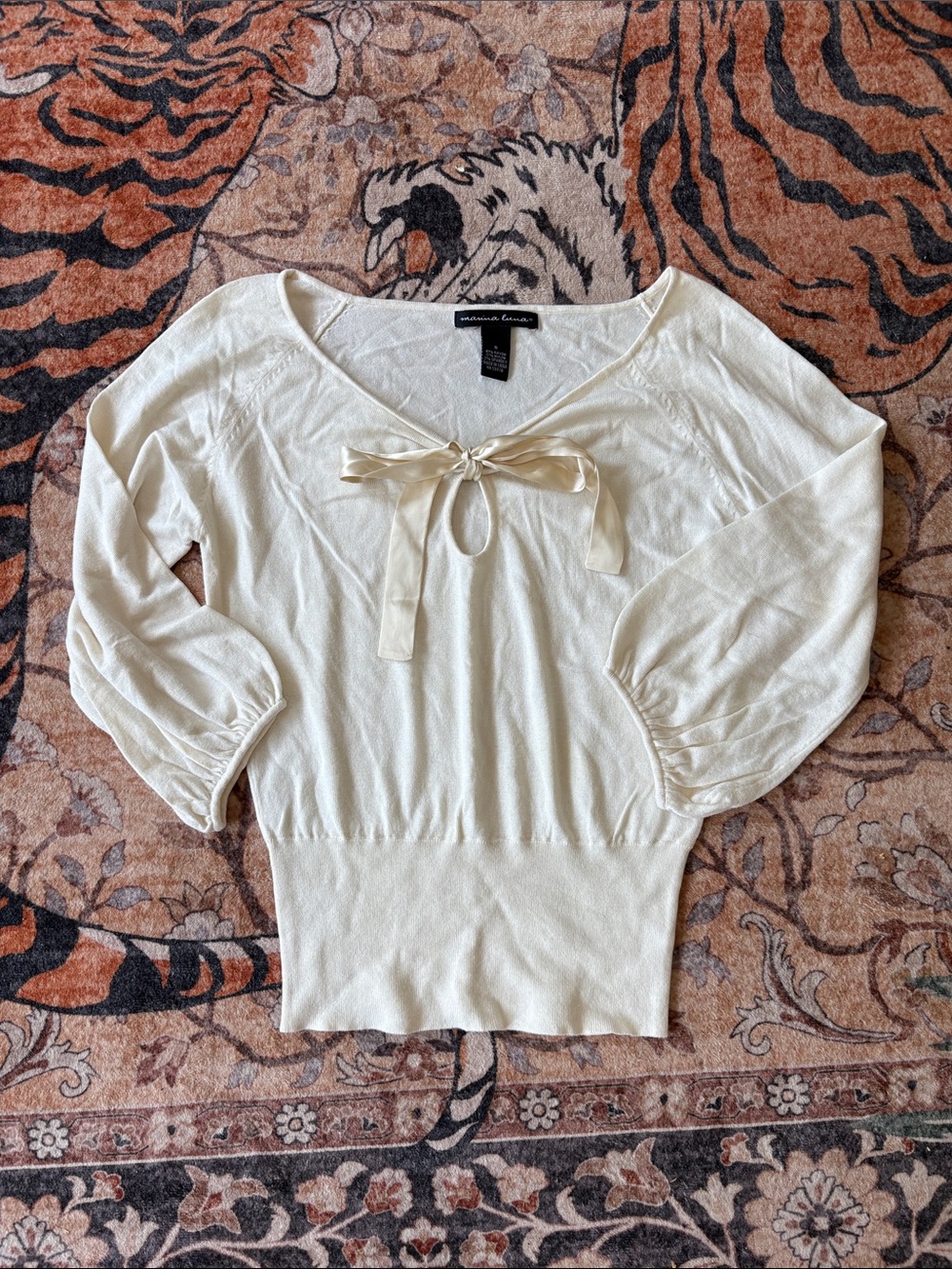 Marina Luna Ivory Knit Tie-Front Blouse
